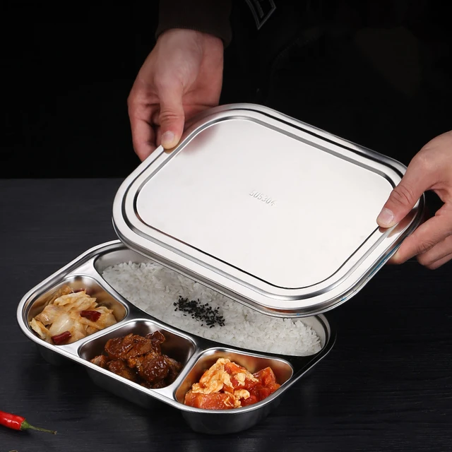 Boîte à lunch Bento en acier inoxydable pour enfants, récipient alimentaire sain pour enfants, cantine scolaire, ustensiles de cuisine, 304, 2, 3/4 compartiments 5