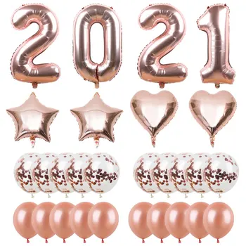 

28pcs Rose Gold 2021 Party Balloons Rose Gold Confetti Balloons Star Heart Foil Balloon For Wedding Shower Birthday Decoration