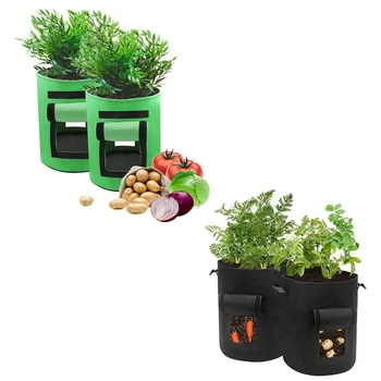 

2 Packs of 7 Gallons + 2 Packs of 10 Gallons Plant Growth Bags, Set for Potato/Plant Container, Black + Green