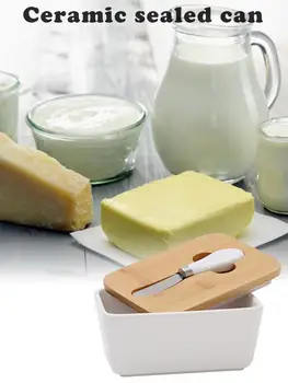 

Quail 6 Inch Nordic Butter Sealing Box,Ceramic Butter Plate,White,with Wood Lid And Knife,Cheese Storage Tray Butter Dish Kitche