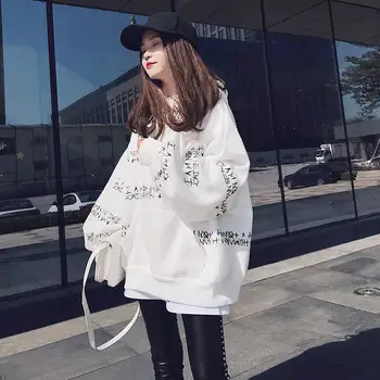 

2019 Harajuku Letter Print Hoodie Sweatshirt Spring Korea Women Kawaii Loose Long Sleeves Tops Hip Hop Oversized Hoodies Coats