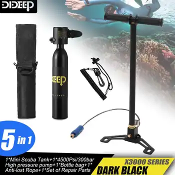 

DIDEEP Diving System Mini Scuba Oxygen Cylinder Reserve Air Tank with Respirator Bag Hand Pump Snorkeling Diving Equipment Black