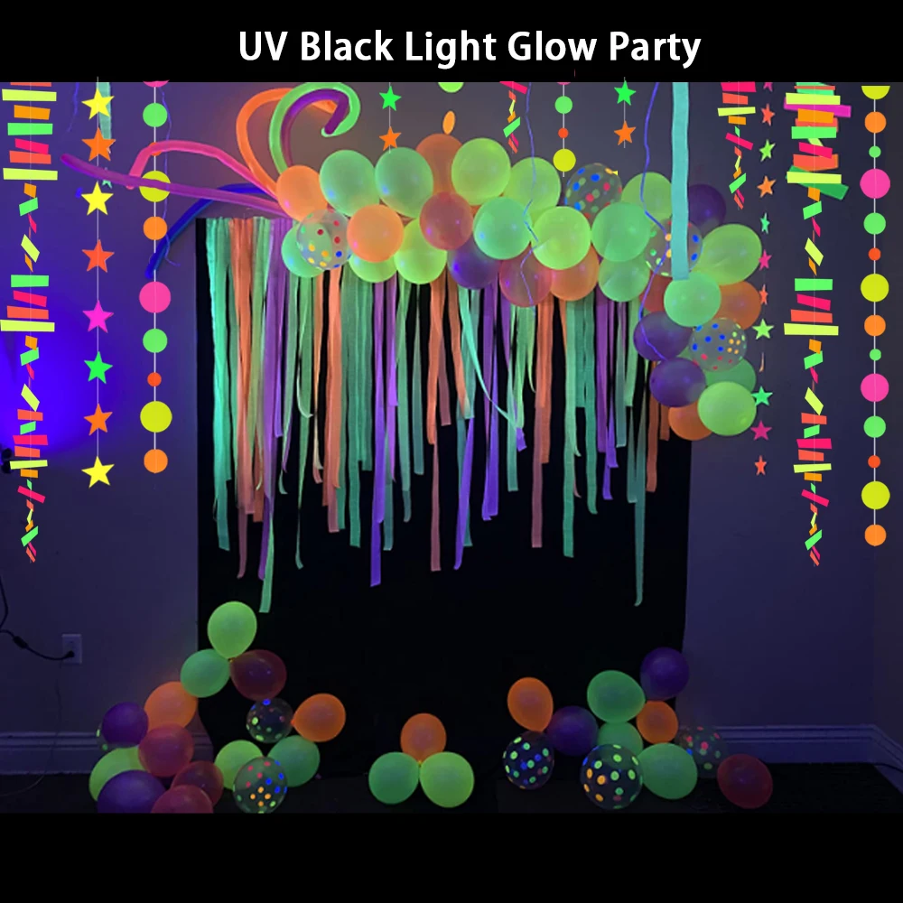 UV Glow Party Garlands Luminous Neon Streamer Black Light Reactive Glow in  the Dark Kid Birthday Fluorescent Party Wedding Decor