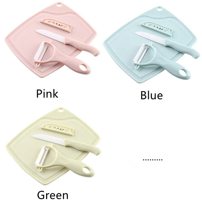 3Pcs Portable Fruit Knife Set Kitchen Cutting Board Enamel Knife Peeler Bud Eye Home Mini Camping Picnic Cooking Tools