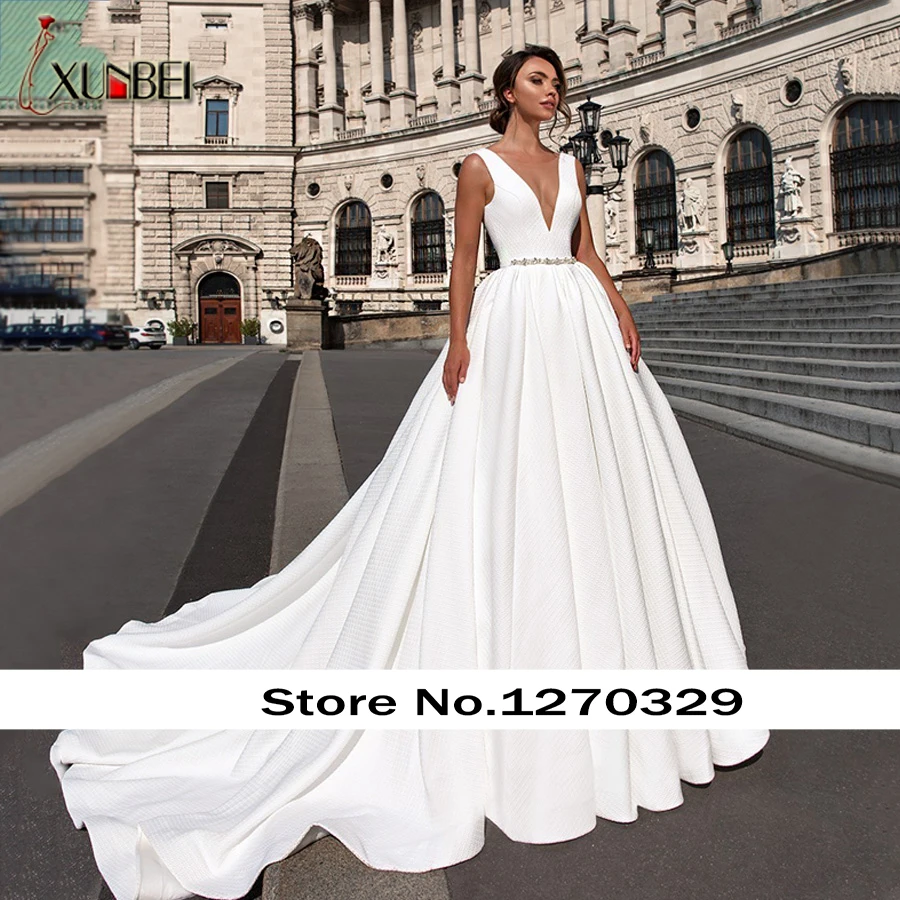 

New Arrivals Fashion Wedding Dresses Ivory A-Line Sleeveless Crystal Sashes Princess Wedding Gowns Vestido De Noiva