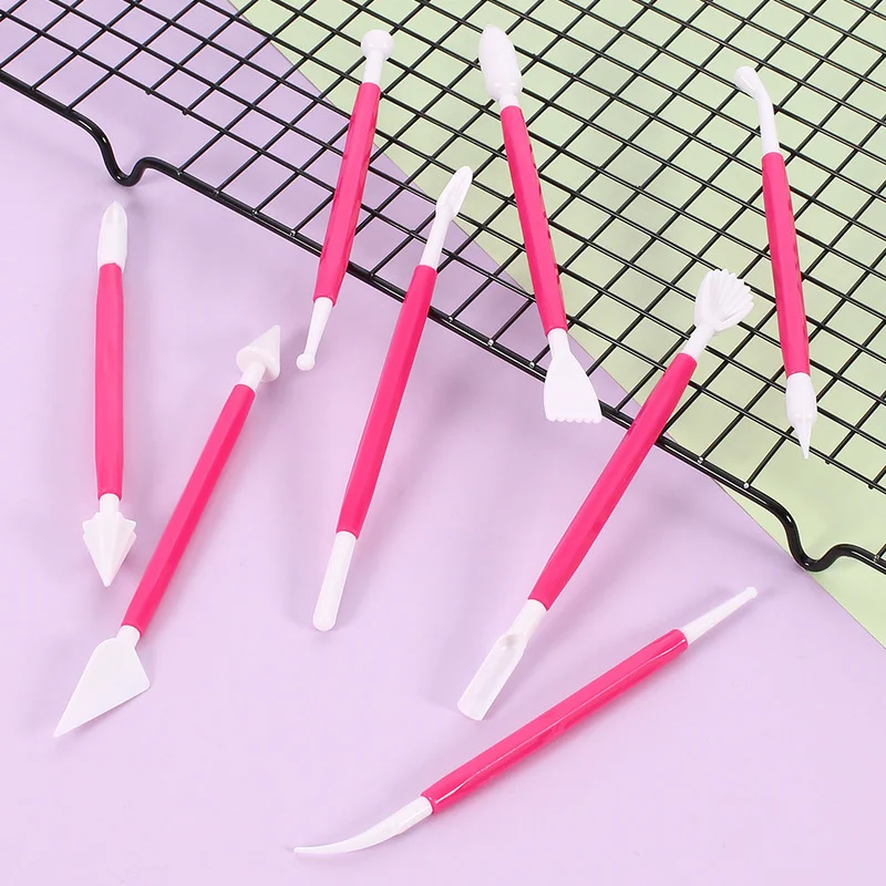 8pcs/Lot Fondant Cake Pastry Carving Cutter 16 Patterns Flower Sugar Craft Modelling Tools Clay Fondant Cake Decorating Tool
