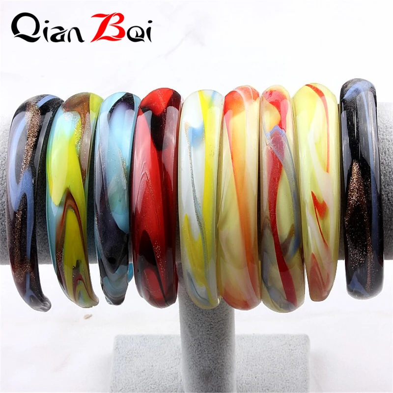 QianBei Mode 6PCS Leopard Glas Armbänder Für Frauen Bunte Armreifen Murano Manschette Charms Armband Böhmischen Punk Elegante – Detail 2
