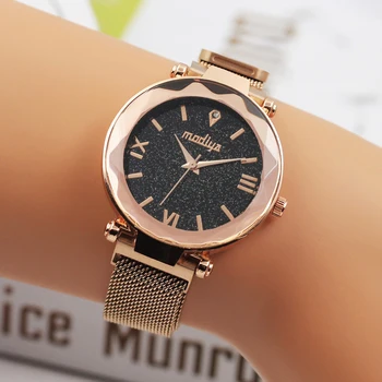 

Luxury Starry Sky Dial Watches For Women Rose Gold Magnetic Mesh Ladies Quartz Wrist Watches Female Gifts Clock relogio feminino