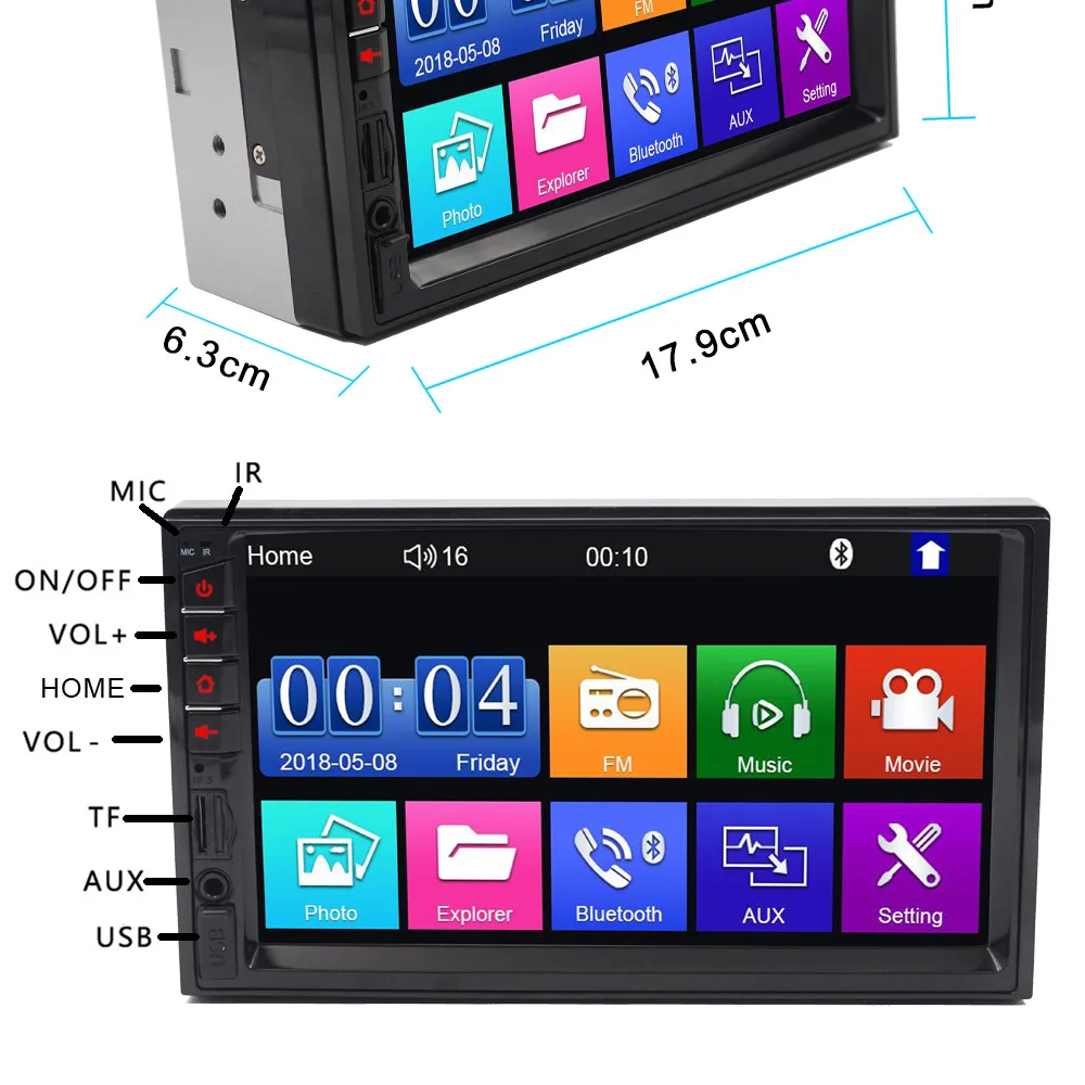 7 дюймов 2 Din TY7034 автомобильный стерео MP5 Аудио плайер Hands-free bluetooth FM Suppoort вход камеры заднего вида