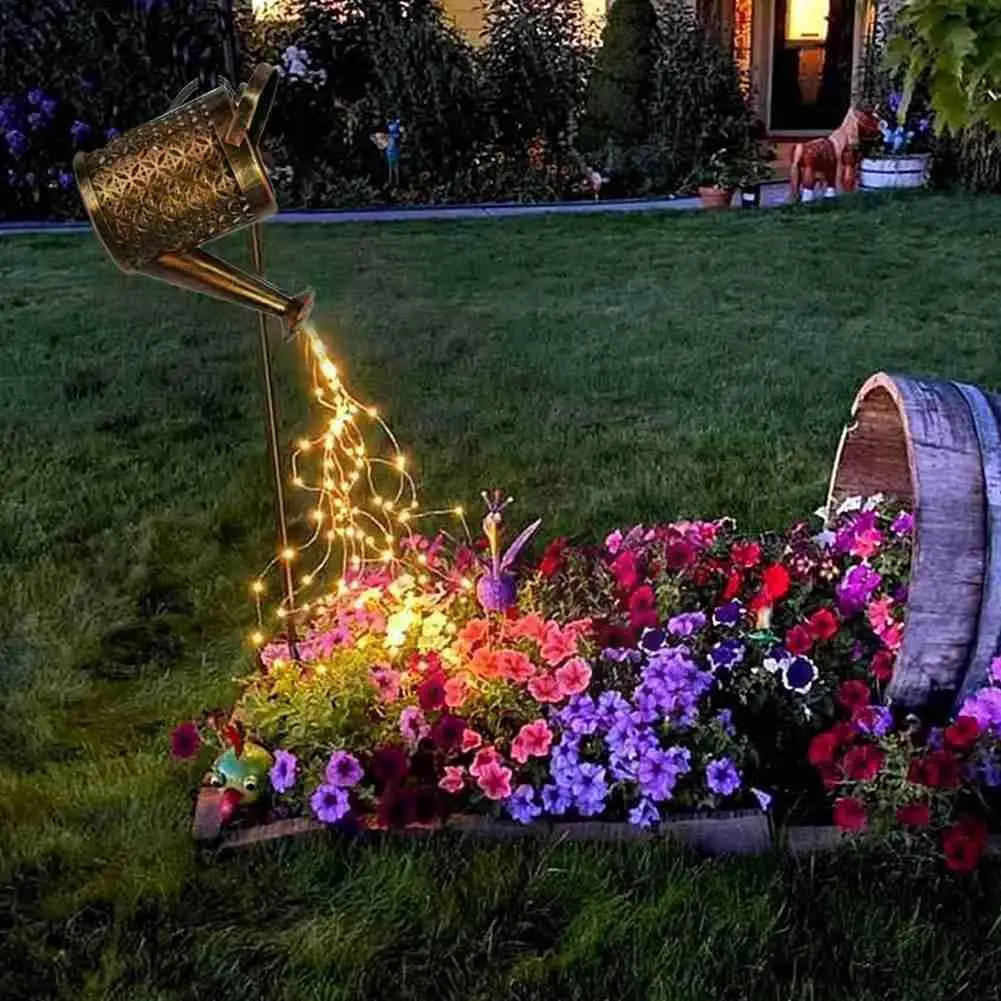 Outdoor Solar Watering Can Ornament Lamp Wrought Iron Garden Hollow Hollow-out LED Decor String Lights Light Art Shower Dec L0L7 | Дом и сад