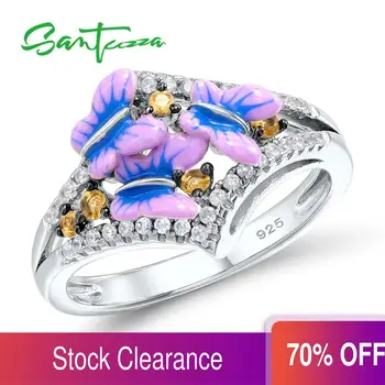 

SANTUZZA Silver Ring For Women 925 Sterling Silver Fairy tale Butterfly Rings Cubic Zirconia Ring Party Jewelry Enamel HANDMADE