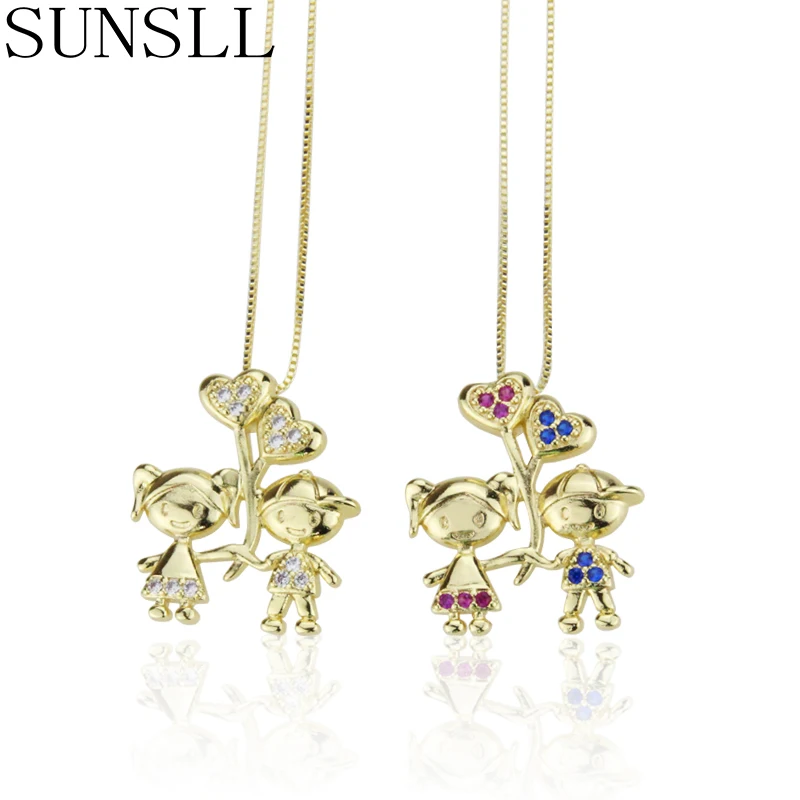 

SUNSLL New gold copper pendant cubic zircon boy and girl necklace for childen/women fashion party jewelry mother birthday gifts