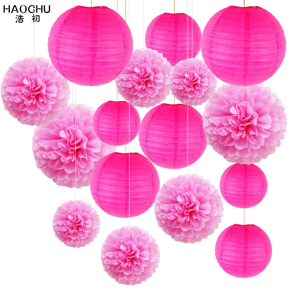 Rose Pink 16 шт./компл. "-12" Золотые Цветочные шары из бумаги Pom Poms бумажные фонарики на день рождения елочные игрушки Рождественские украшения для дома - Цвет: Rose Pink