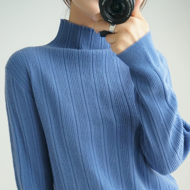 

Early spring 2020 new cotton knitted mid-heavy women's loose inner half-high collar bottoming shirt 608-2