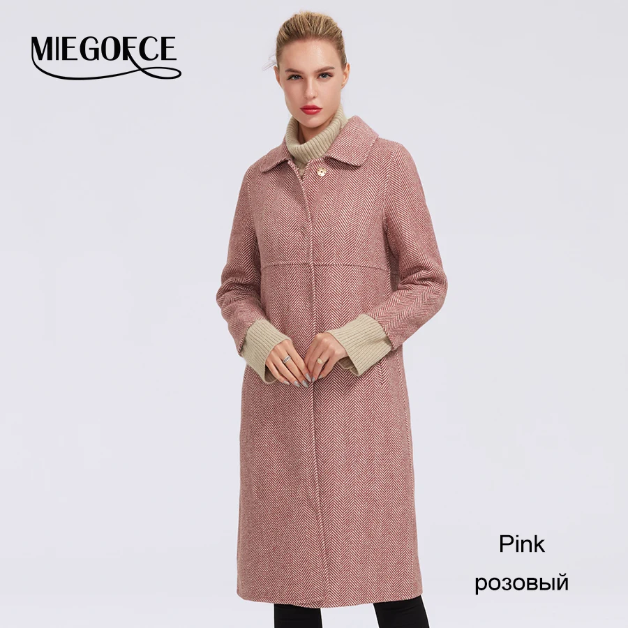 MIEGOFCE высококачественное осенне-зимнее двустороннее кашемировое пальто Женская куртка длинный тонкий шерстяной костюм воротник однотонный Кардиган Женская верхняя одежда - Цвет: 023-pink