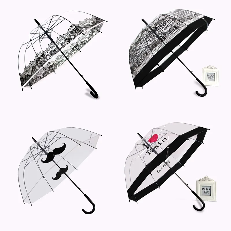 

Korean-style Building Ultra-Arch Apollo Princess Transparent Umbrella Semi-automatic Creative Hook Straight Pole Long Umbrella