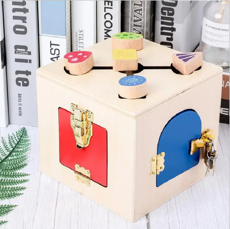  Montessori Toys for Children Diy 3 Years Lock Box Wooden Sensory Educational Wooden Game Toys for C