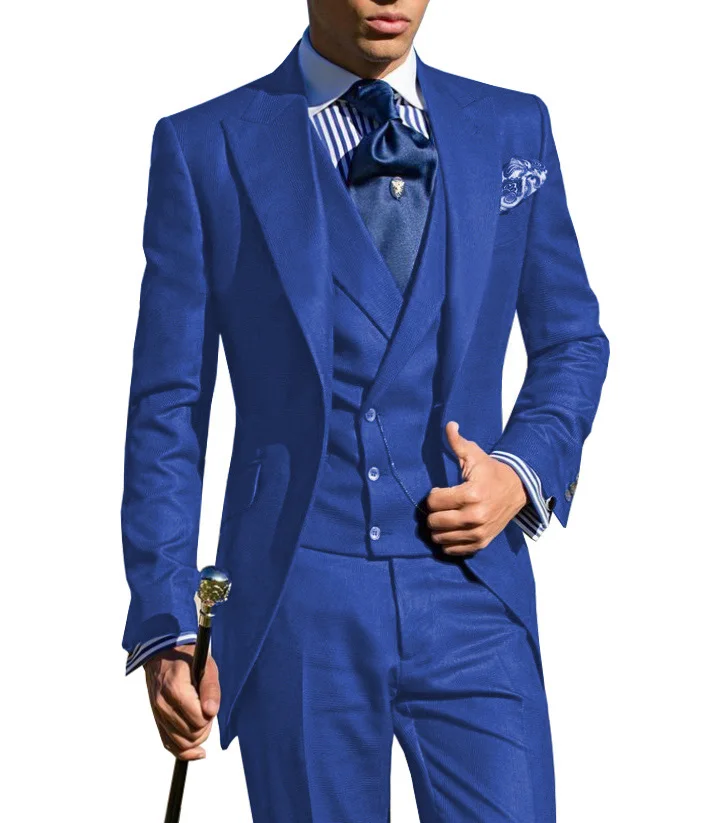 

JELTONEWIN Royal Blue Morning Dinner Party Suits Men's 3 Pieces Formal Wedding Suits Tailcoat Suit Set Groom Tuxedos For Men