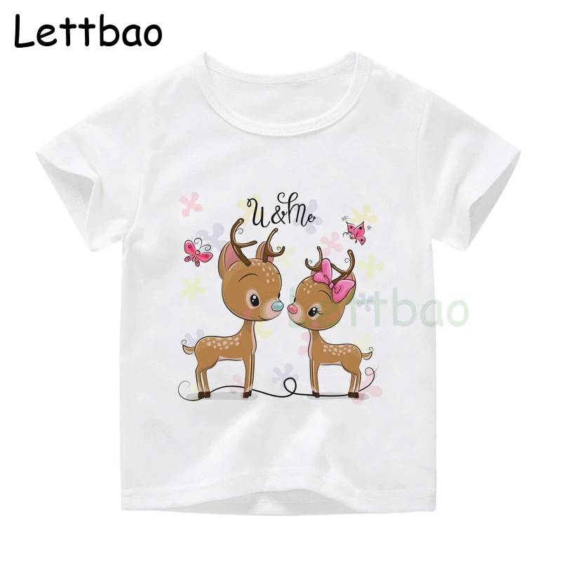 

2019 Harajuku Cute Deer Butterfly Funny Children T-Shirts Summer Tops Short Sleeve Boys/Girls Clothing Casual Baby Kids Tees
