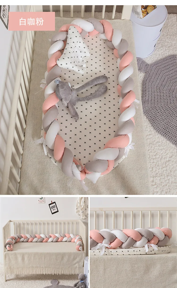 Portable Baby Knit Crib with Pillow Newborn Sleeping Nest Playen Bed Travel Bassinet Bumper Removable And Washable 0-24months