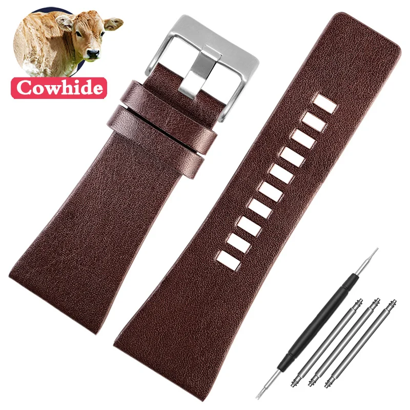 Genuine Black Leather Watchband Strap