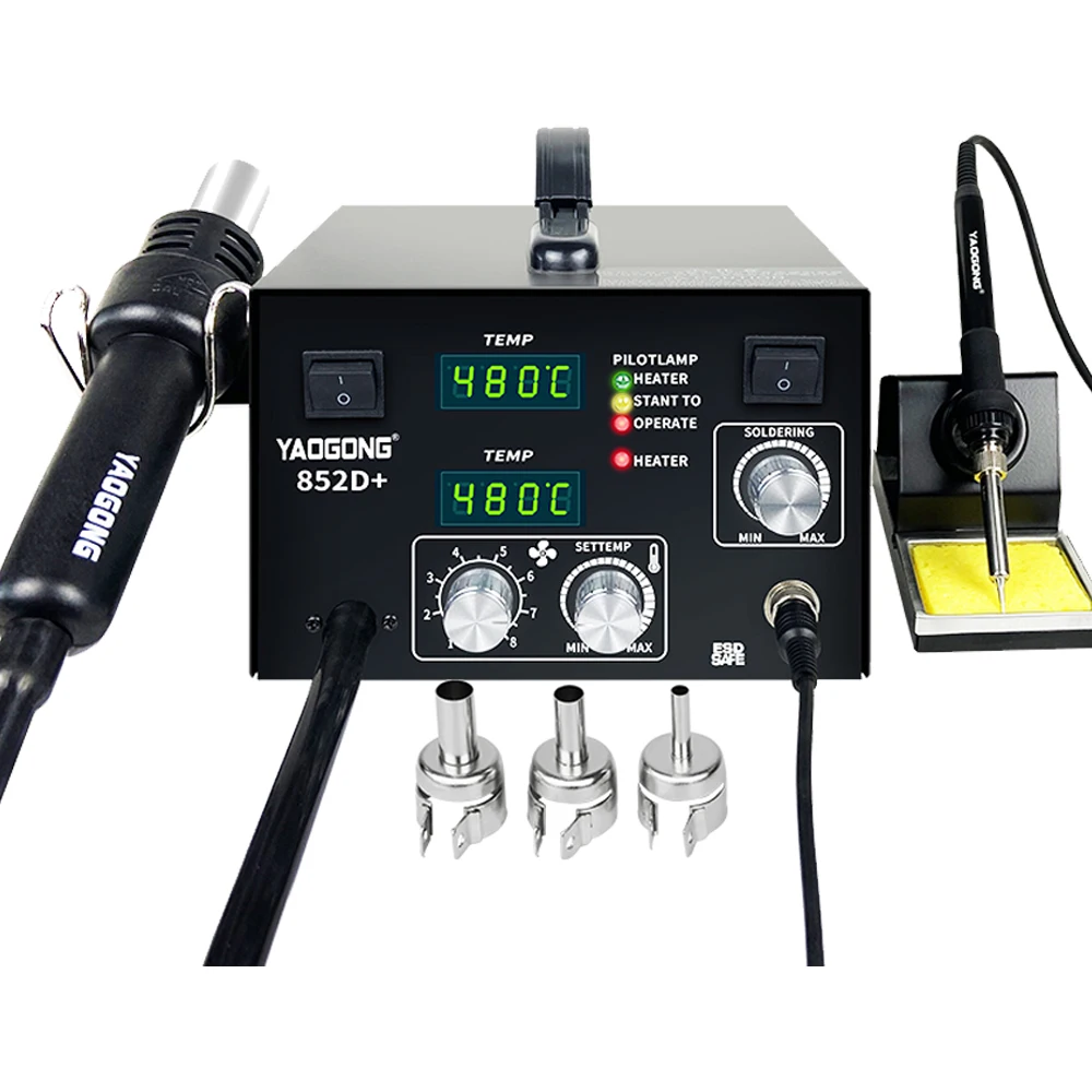 

Double Digital Display Adjustable Thermostat 750W Air Pump Rework Station Type Yaogong 852D+ 2in1 YG-852D+