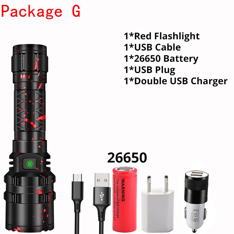 G 6500LM Professional Most Powerful Xhp50.2 Led Flashlight USB Rechargeable Waterproof Torch camping,hunting use 18650 battery - Испускаемый цвет: G