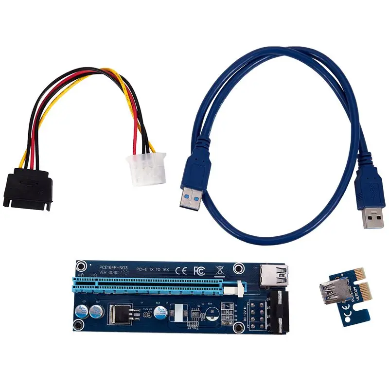 

10X USB 3.0 PCI-E 1x to 16x Powered Extender Riser Adapter Card With SATA Cable