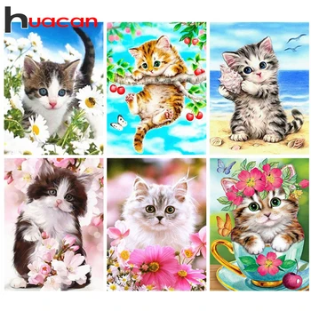 

Huacan Full Square/Round Diamond Painting Cat 5D DIY Diamond Embroidery Mosaic Animal Art Kits Decorations Home New Arrival