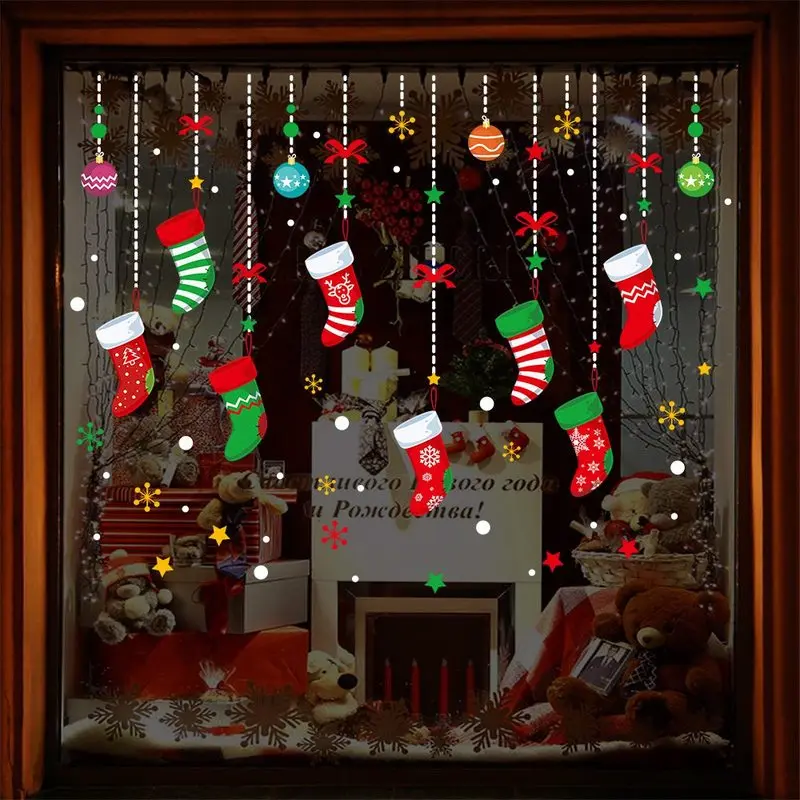 Наклейка на окно с рождеством, украшение для дома,, украшения, гирлянда, год,, Noel, Санта Клаус, подарок, рождественский снеговик