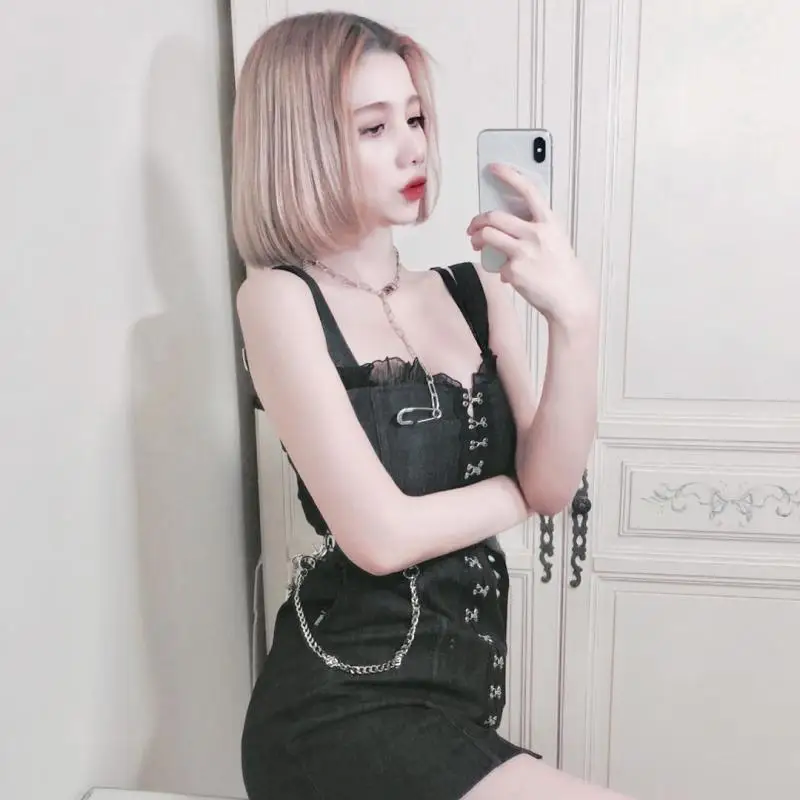Женское ТРАПЕЦИЕВИДНОЕ ПЛАТЬЕ kpop облегающее однобортное платье в Корейском