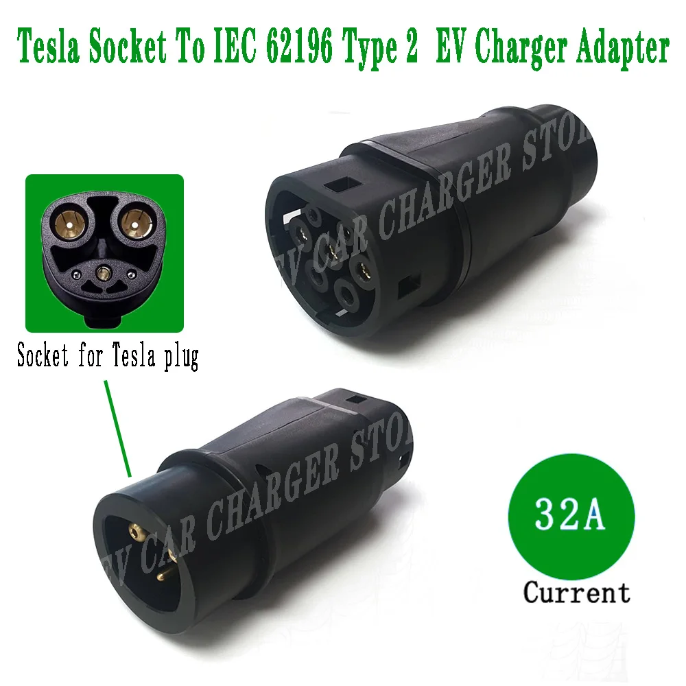 Car EV Charging Tesla Socket to Type 2 IEC 62196 Inlet Ev Charger Electric Vehicle Adapter 32A For Model S X 3 Y | Автомобили и