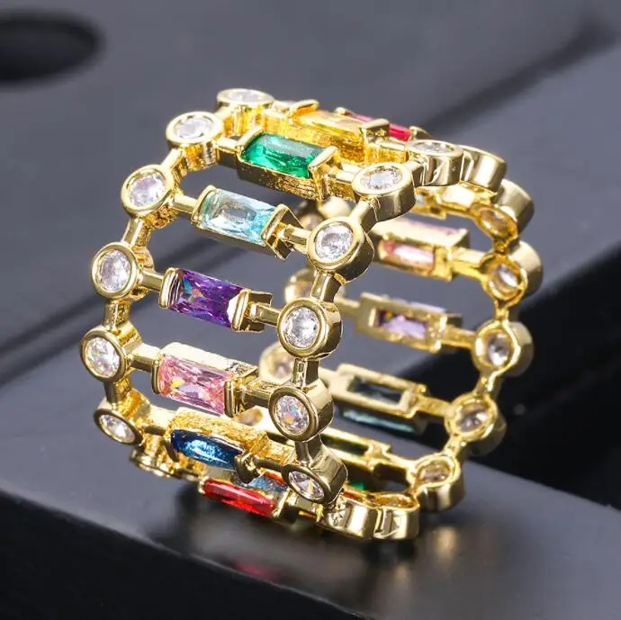 Модный дизайн роскошные фианиты обручальные Дубай унисекс кольца свадебное пальто ювелирные изделия - Цвет основного камня: multicolor