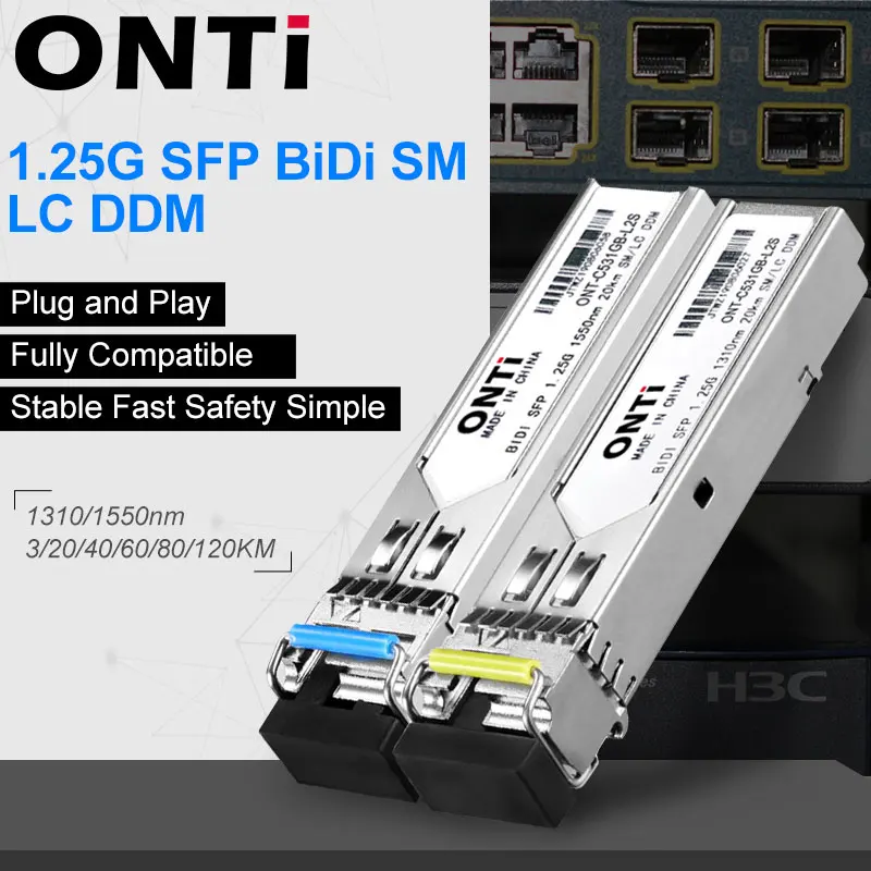 ONTi Gigabit SFP Module SM LC WDM 1.25G Bidi Single Mode Fiber Optical Transceiver Compatible with Cisco Switch
