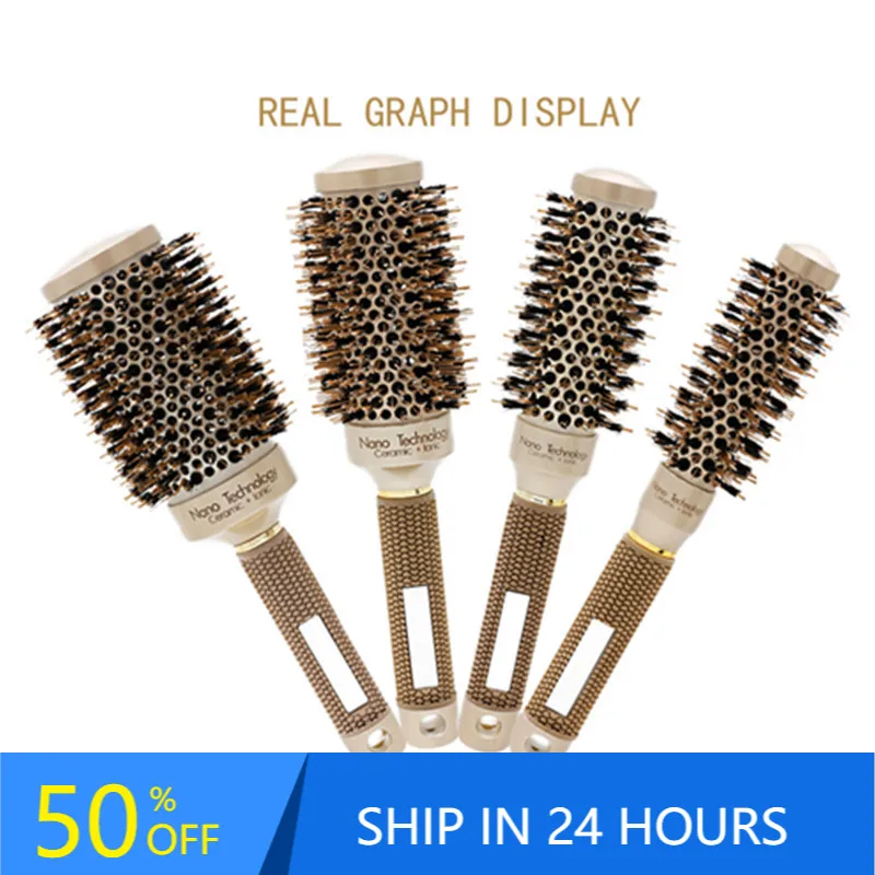 New 1pc/4pcs Hair Comb Brush Nano Hairbrush Ceramic Ion Round Barrel Comb Hairdressing Hair Salon Styling Tool 30#216