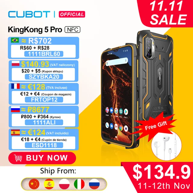 Cubot KingKong 5 Pro IP68/IP69K Waterproof Smartphone Rugged Phone 8000mAh 48MP Triple Camera Android 11 NFC 64GB Global 4G LTE 1