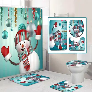 

Merry Christmas Bathroom set Snowman Santa Father Bell Elk Pattern Waterproof Shower Curtain Toilet Cover Mat Non Slip Rug