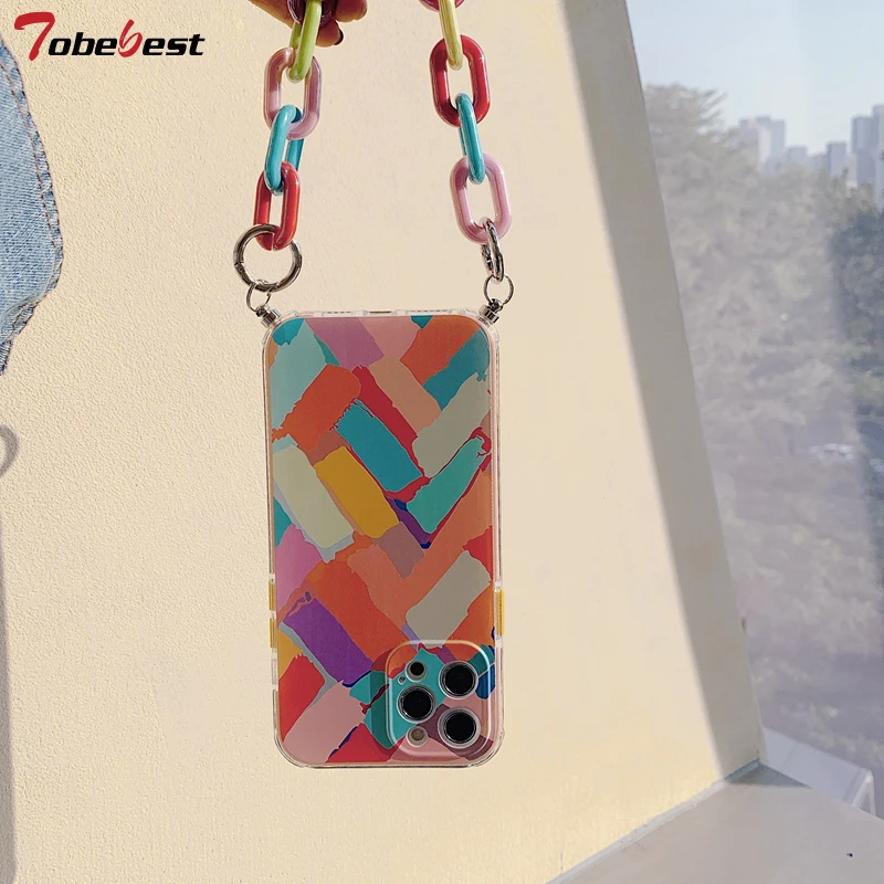 Tobebest Chalk Graffiti Bracelet Phone Case for Iphone 11 12 13 Pro Max X XS XR 7 8 Plus SE 2020 Mini Colorful Chain Cover | Мобильные