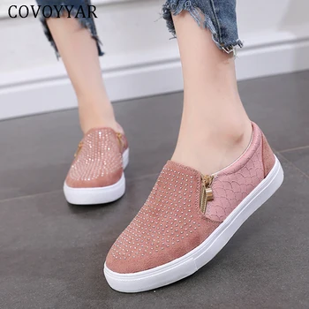 

COVOYYAR 2019 Rhinestone Shoes Woman Flat Casual Shoes Patchwork Fashion Crystal Sneakers for Woman Slip on Loafers 43 WSN317