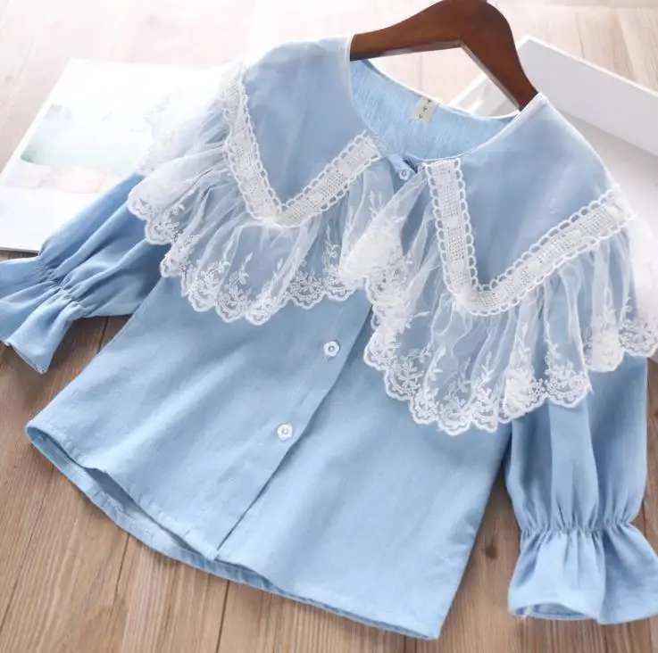Owligbaby/ ; коллекция года; блузка для девочек; хлопковые кружевные Детские рубашки с длинными рукавами; модные детские рубашки высокого качества; 5 шт./лот