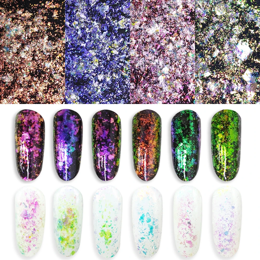 1Box Magic Starry sky Mirror Effects Holographic Chameleon Transparent Rainbow Nail Art Flake Pigment Powder Nail Art Powder