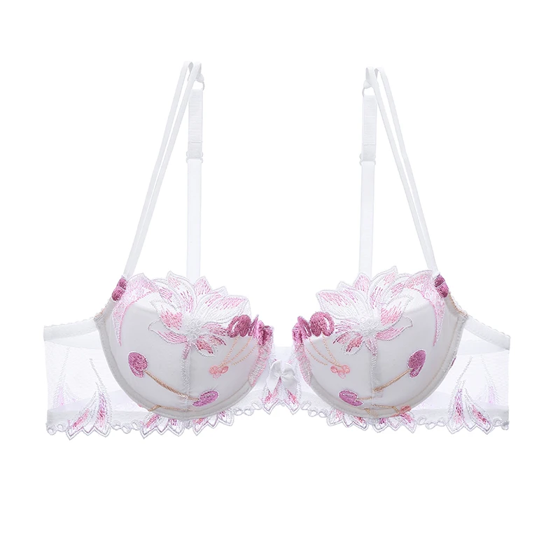 White Bra LILYMODA женский сексуальный мягкий тонкий хлопковый бюстгальтер, наборы бюстгальтеров с цветочной кружевной вышивкой на косточках, розовое нижнее белье, новое поступление - Цвет: White Bra