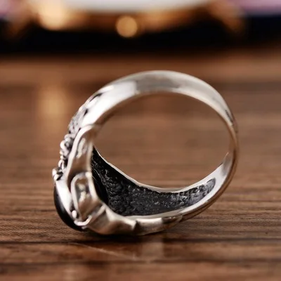 Женское кольцо из серебра 925 пробы с черным агатом подарок на день