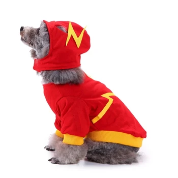 

Flash Man Dog Costume Clothes Hats Set Halloween Puppy Cat Party Cosplay Funny Christmas Clothing Lightning Dog Pet Role-play