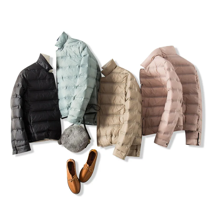 

2020 New Double-Sided Wear White Duck Down Jacket Women Solid Short Stand Collar Winter Down Jacket Coat