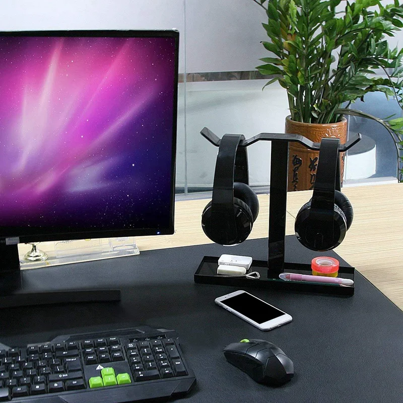 Portable Bidirectional Headphone Stand Acrylic Dual Balance Headset Stands Gaming Headset Holder Mount