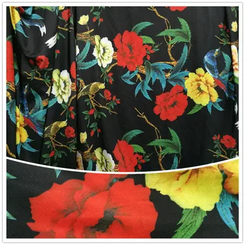 

150*100CM2020 new flower type Spandex Lycra, bird, rose flower, branch, printed fabric, dance suit, swimsuit, bikini fabric