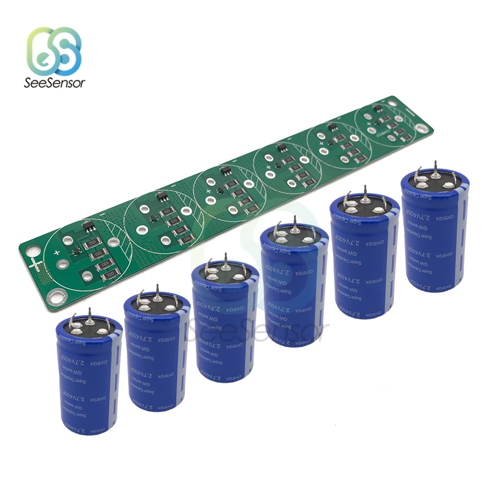 

6pcs/set Super Farad Capacitor 2.7V 400F 35*62mm Super Capacitors with Protection Board for Car Auto Power Supply