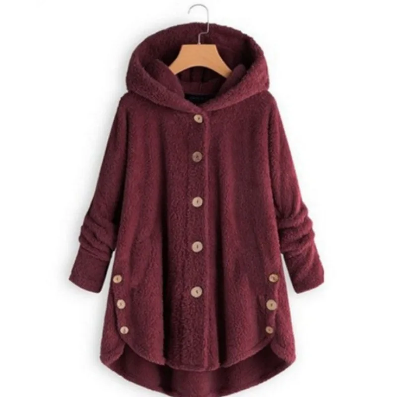 2021 New Winter Thicken Plush Hooded Coat Irregular Solid Color Loose Slim Long Sleeve Jacket Fashion Casual Womens Warm Sweater