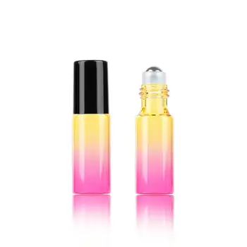 

5Ml Gradient Color Glass Bottles Essential Oil Perfume Makeup Lotion Metal Roller Ball Empty Bottles Black Cover Skin Care Tool